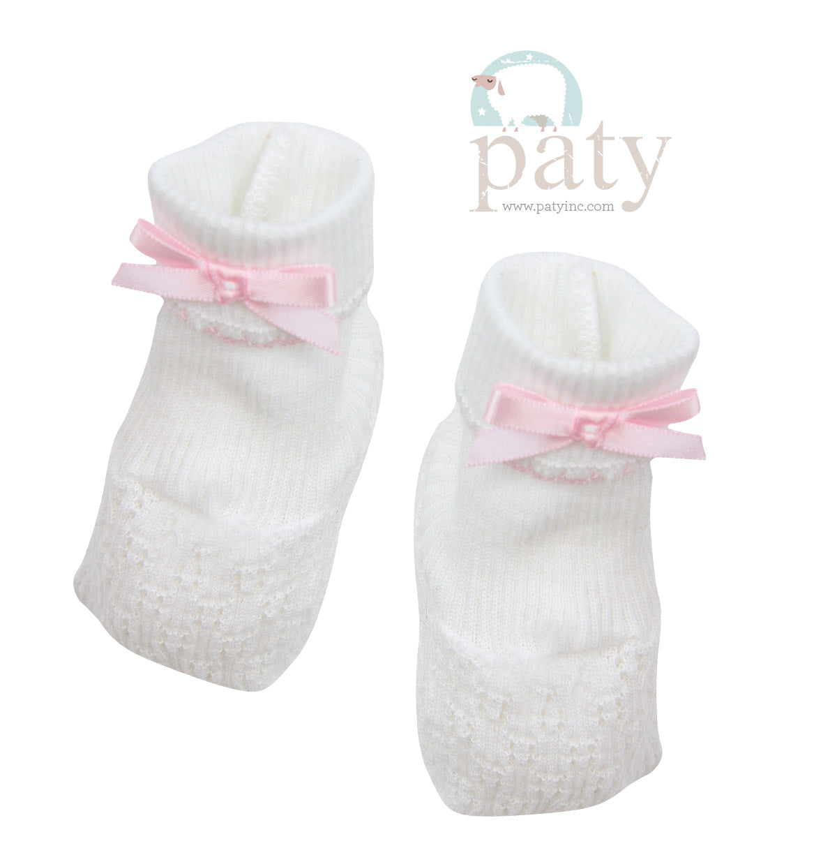 White Booties with Pink Trim  - Doodlebug's Children's Boutique