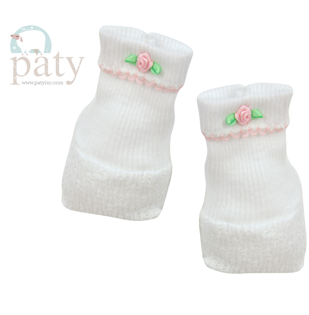 White Booties with Pink Rosette  - Doodlebug's Children's Boutique