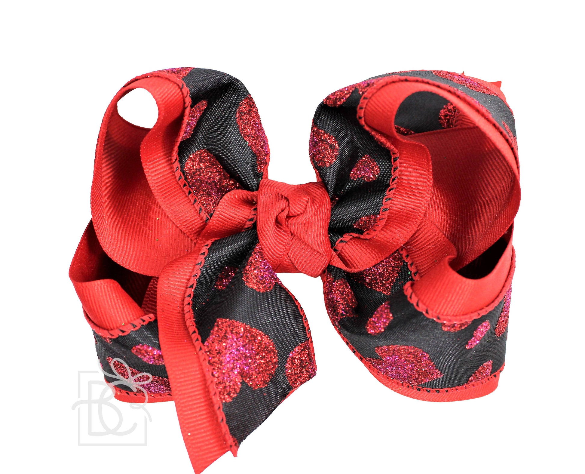 XL Glitter Heart Bow in Red  - Doodlebug's Children's Boutique