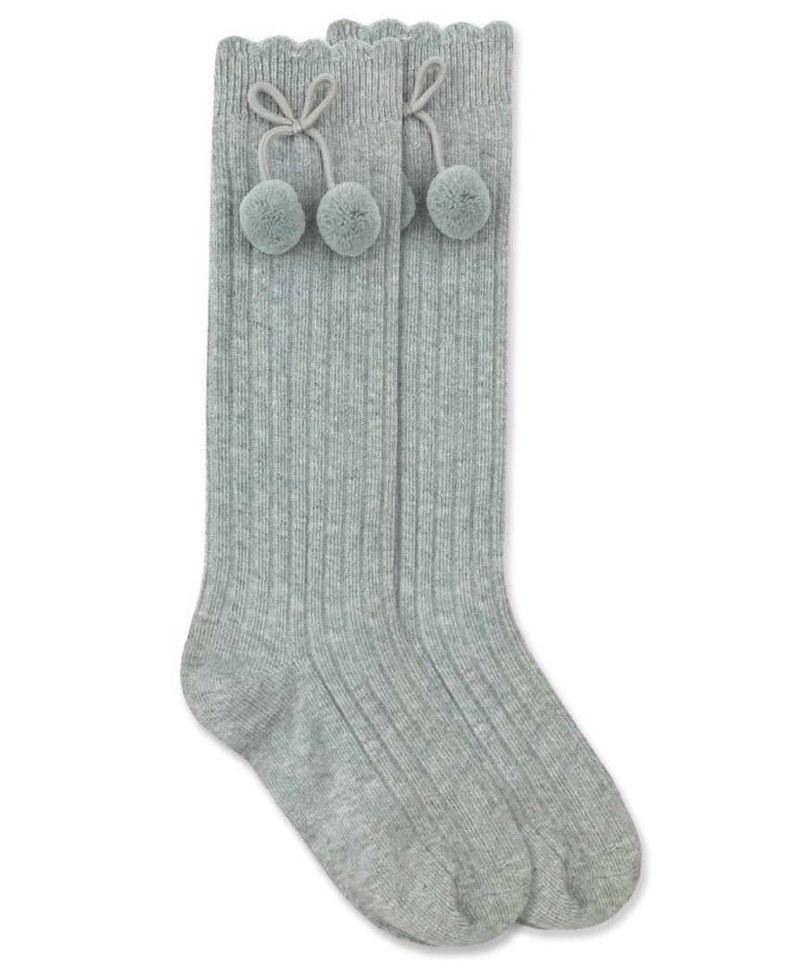 Pom Pom Knee High Socks in Grey Heather  - Doodlebug's Children's Boutique