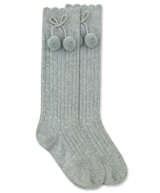 Pom Pom Knee High Socks in Grey Heather  - Doodlebug's Children's Boutique