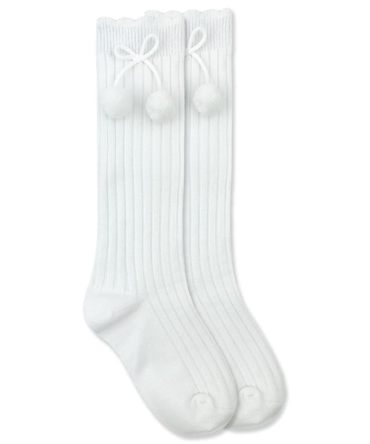 Pom Pom Knee High Socks in White  - Doodlebug's Children's Boutique
