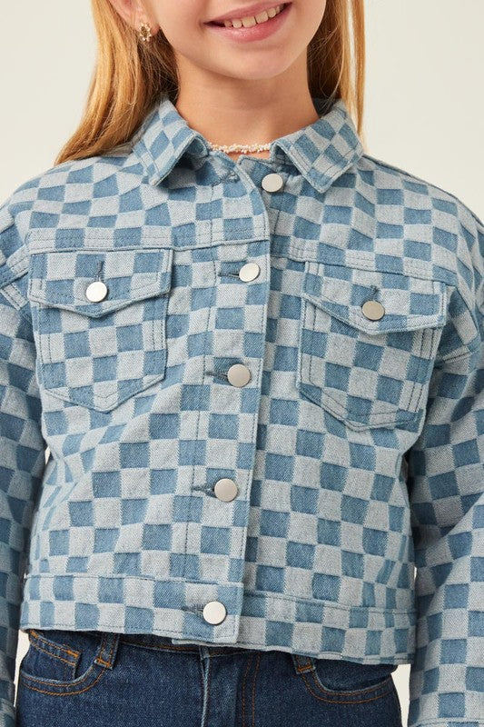 Checkered Denim Jacket  - Doodlebug's Children's Boutique