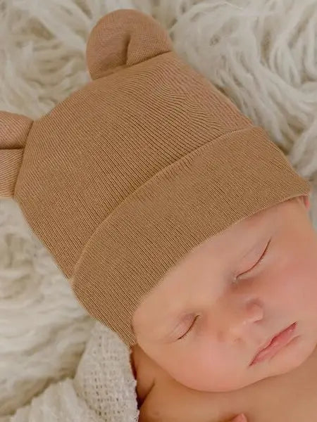 Tan Bear Newborn Hospital Hat  - Doodlebug's Children's Boutique