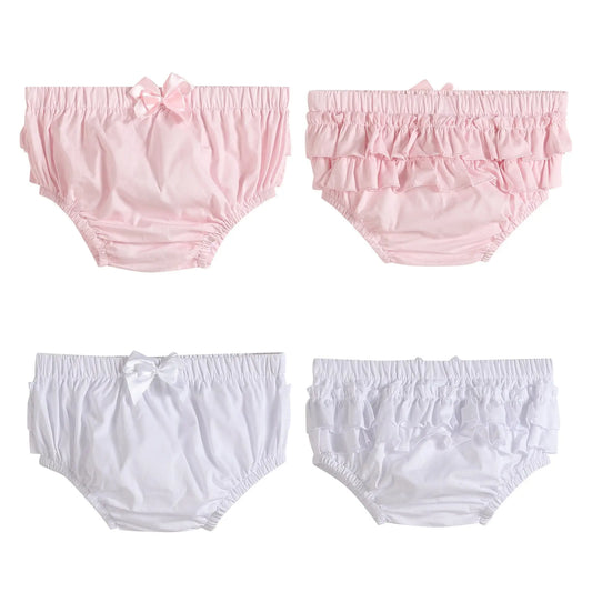 Woven White and Pink Ruffle Bloomers  - Doodlebug's Children's Boutique