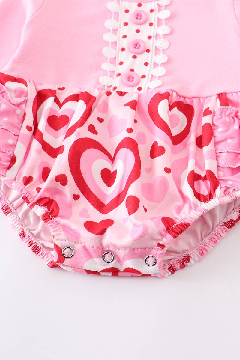 Pink Heart Ruffle Romper  - Doodlebug's Children's Boutique