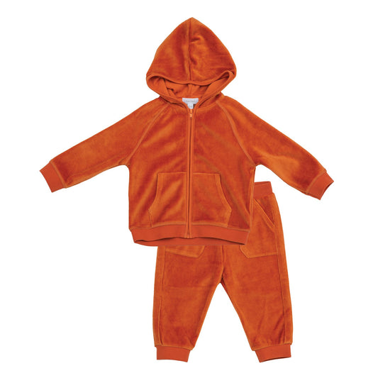 Velour Hoodie and Jogger in Rust  - Doodlebug's Children's Boutique