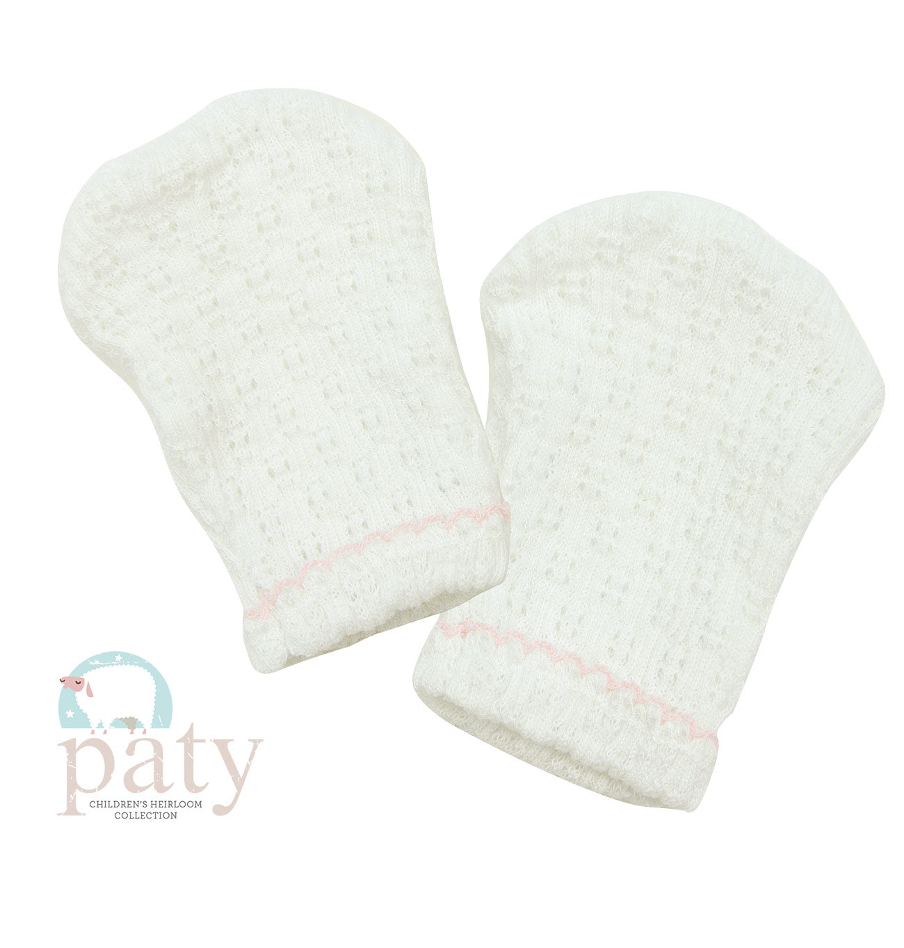 White Mittens with Pink Trim  - Doodlebug's Children's Boutique