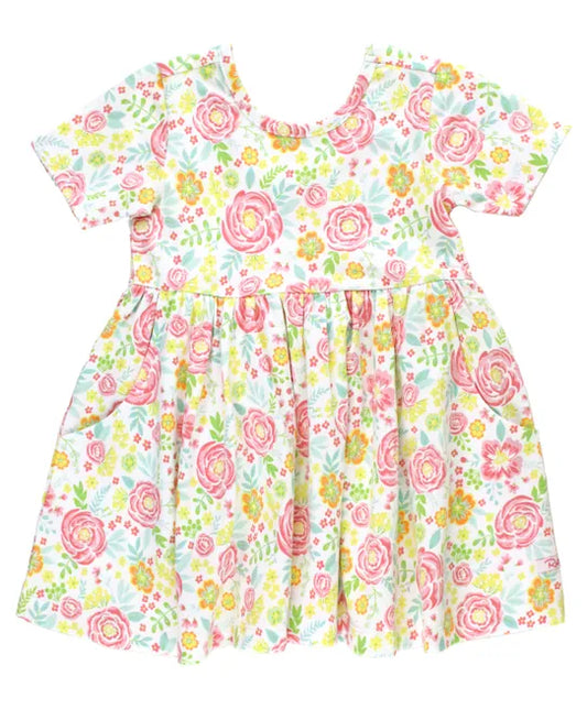 Short Sleeve Knit Twirl Dress in Pretty in Peony  - Doodlebug's Children's Boutique