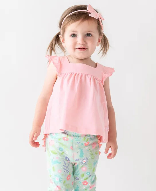Square Neck Flutter Tank in Pink  - Doodlebug's Children's Boutique