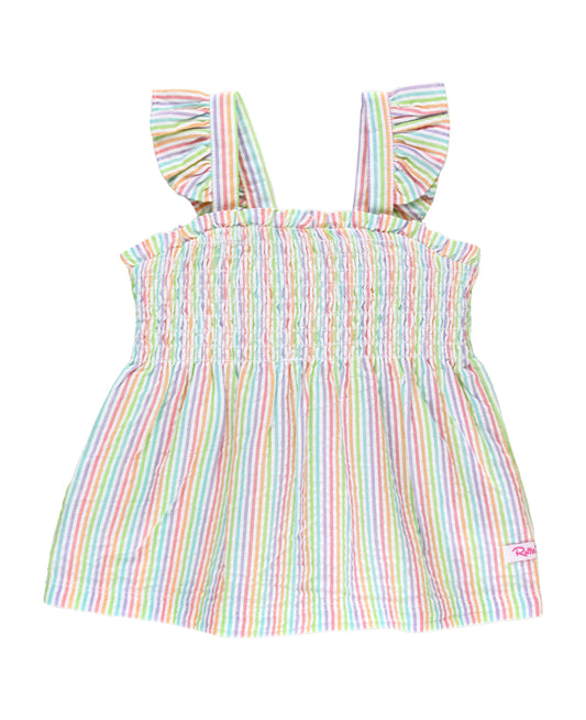 Smocked Tank Top in Rainbow Seersucker  - Doodlebug's Children's Boutique