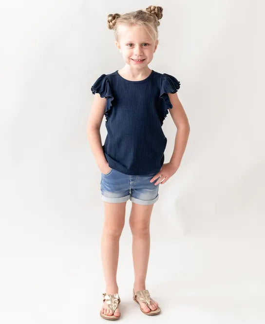 Girls' Stretch Denim Shorts in Light Wash  - Doodlebug's Children's Boutique