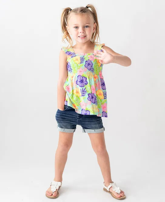 Girls' Stretch Denim Shorts in Medium Wash  - Doodlebug's Children's Boutique