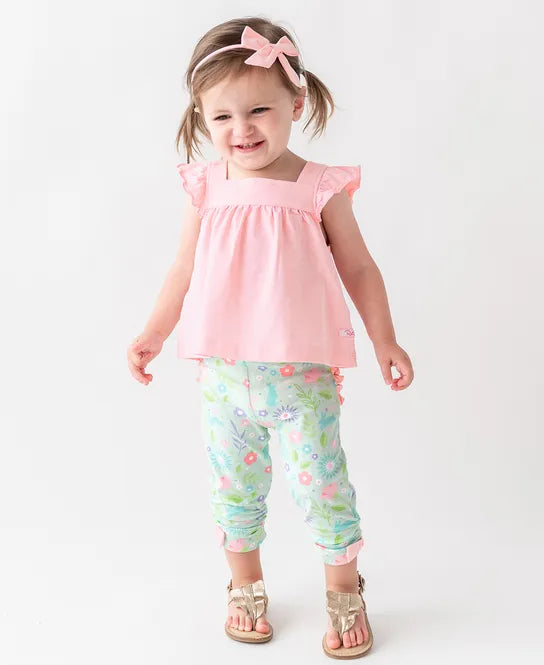 Square Neck Flutter Tank in Pink  - Doodlebug's Children's Boutique