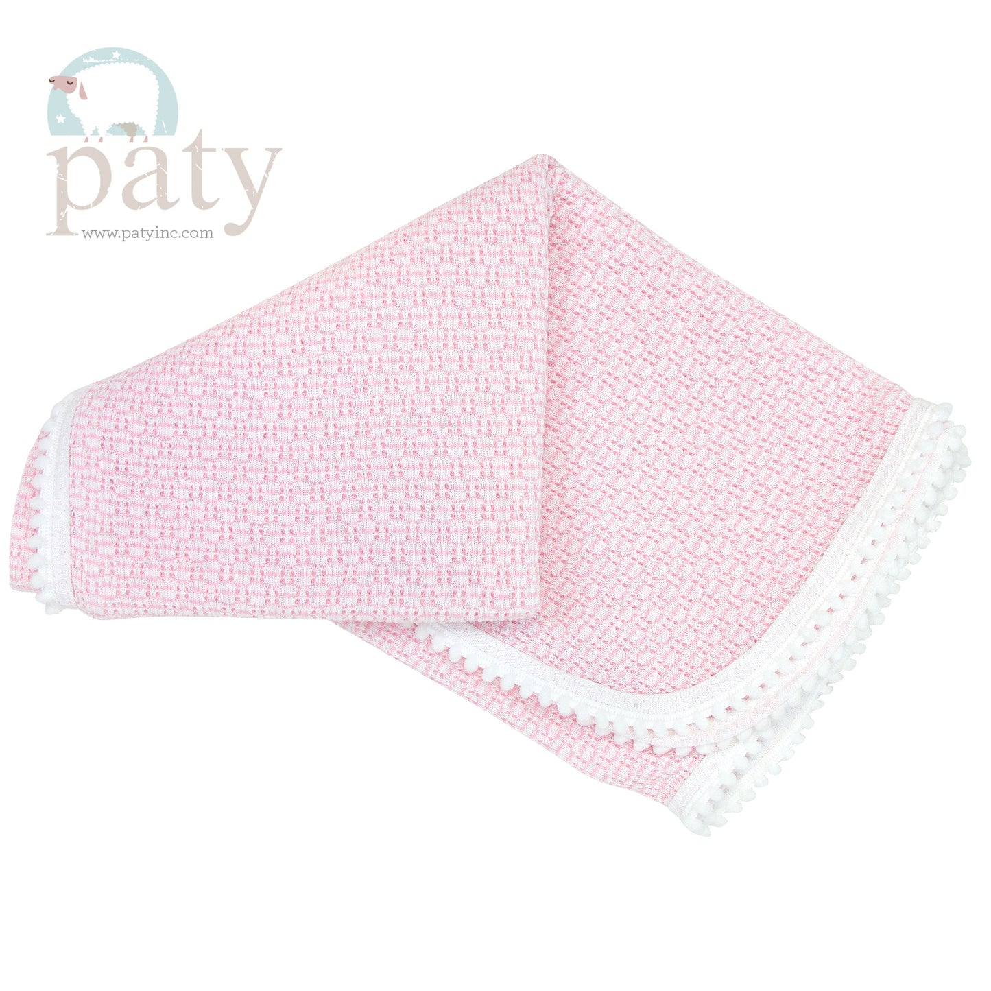 Pink Stripe Receiving Blanket with Pom Pom Trim  - Doodlebug's Children's Boutique