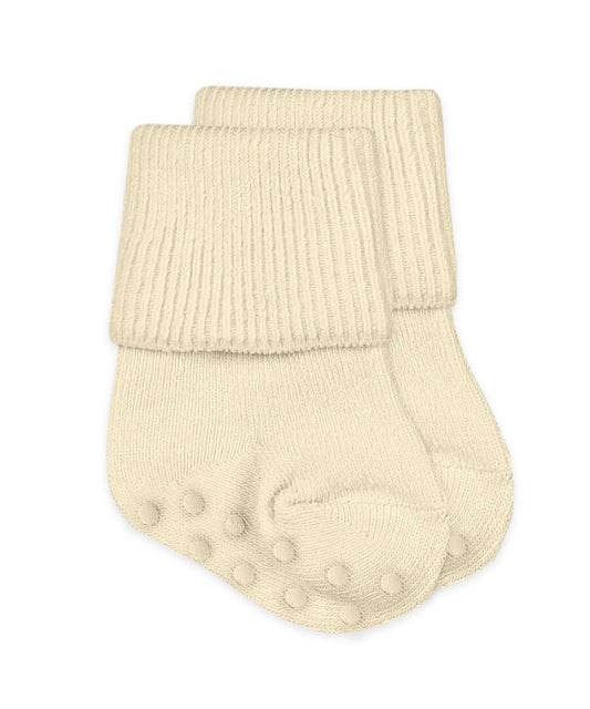 Non Skid Turn Cuff Socks in Natural  - Doodlebug's Children's Boutique