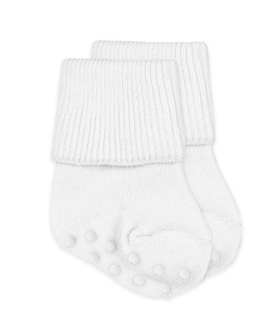 Non Skid Turn Cuff Socks in White  - Doodlebug's Children's Boutique