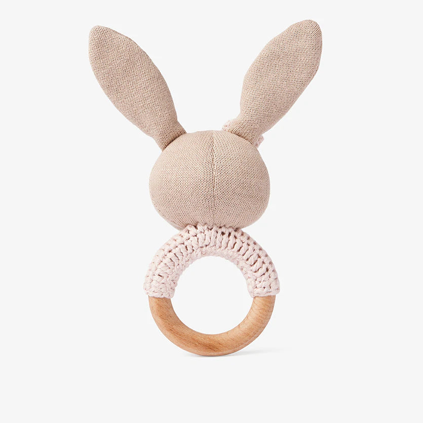 Knit Bunny Wooden Ring Rattle  - Doodlebug's Children's Boutique