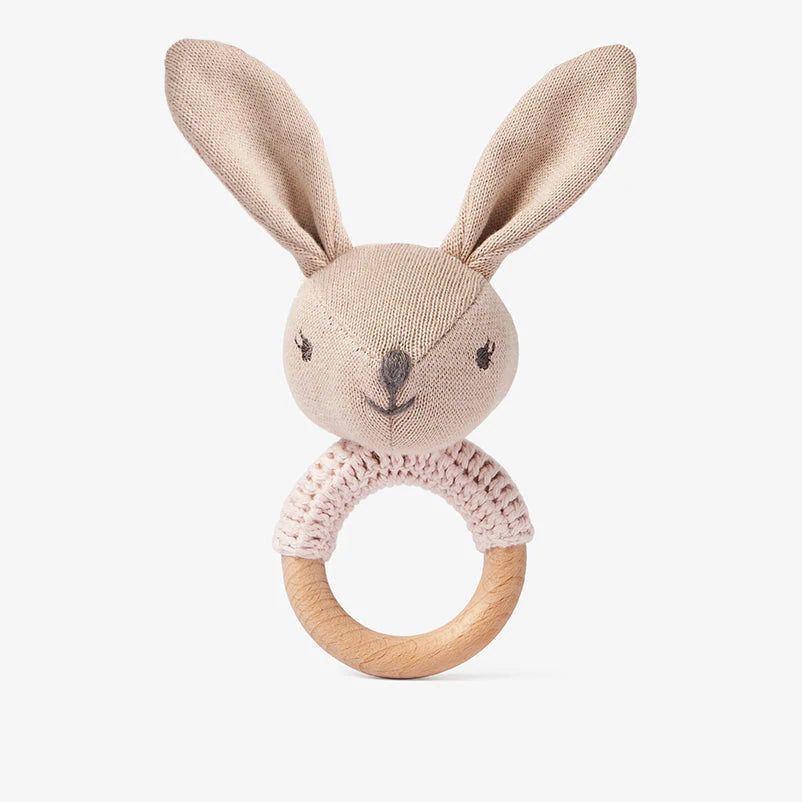 Knit Bunny Wooden Ring Rattle  - Doodlebug's Children's Boutique