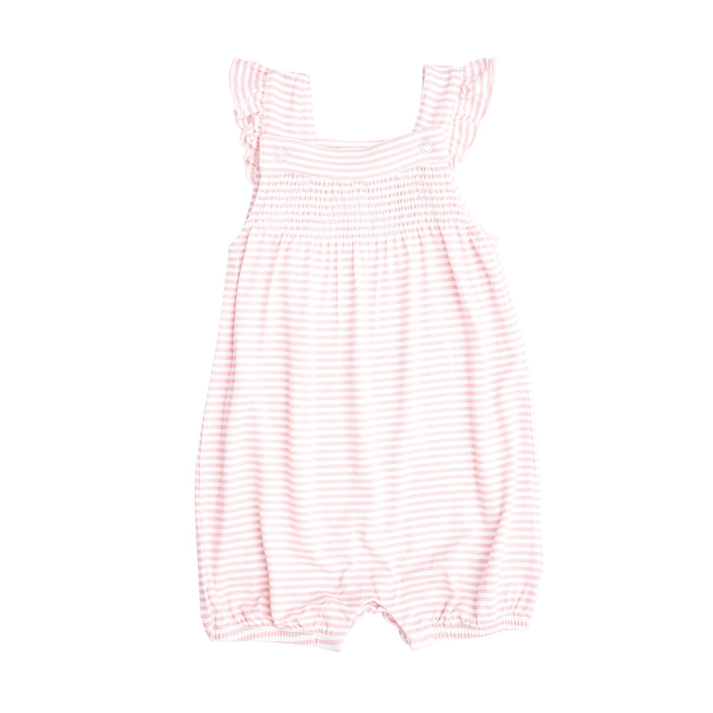 Smocked Front Overall in Pink Stripes  - Doodlebug's Children's Boutique