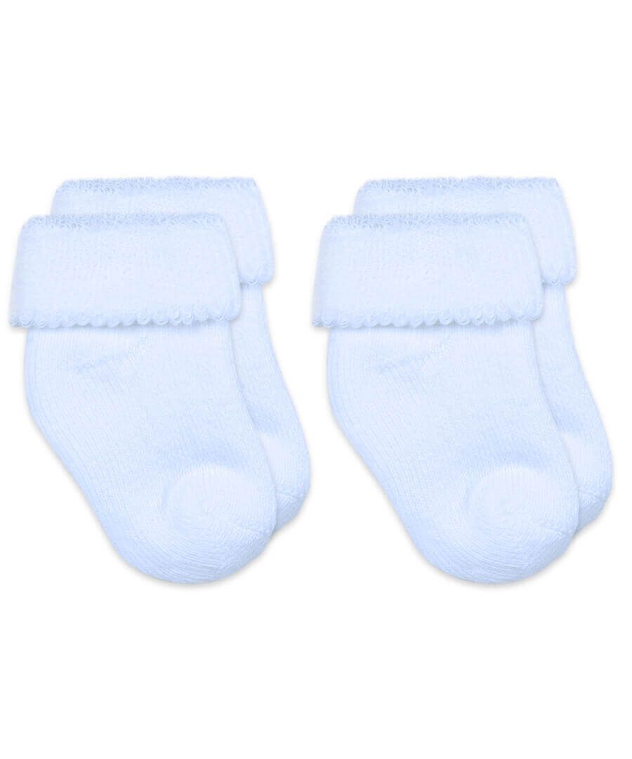 Baby Turn Cuff Terry Bootie Socks in Blue  - Doodlebug's Children's Boutique