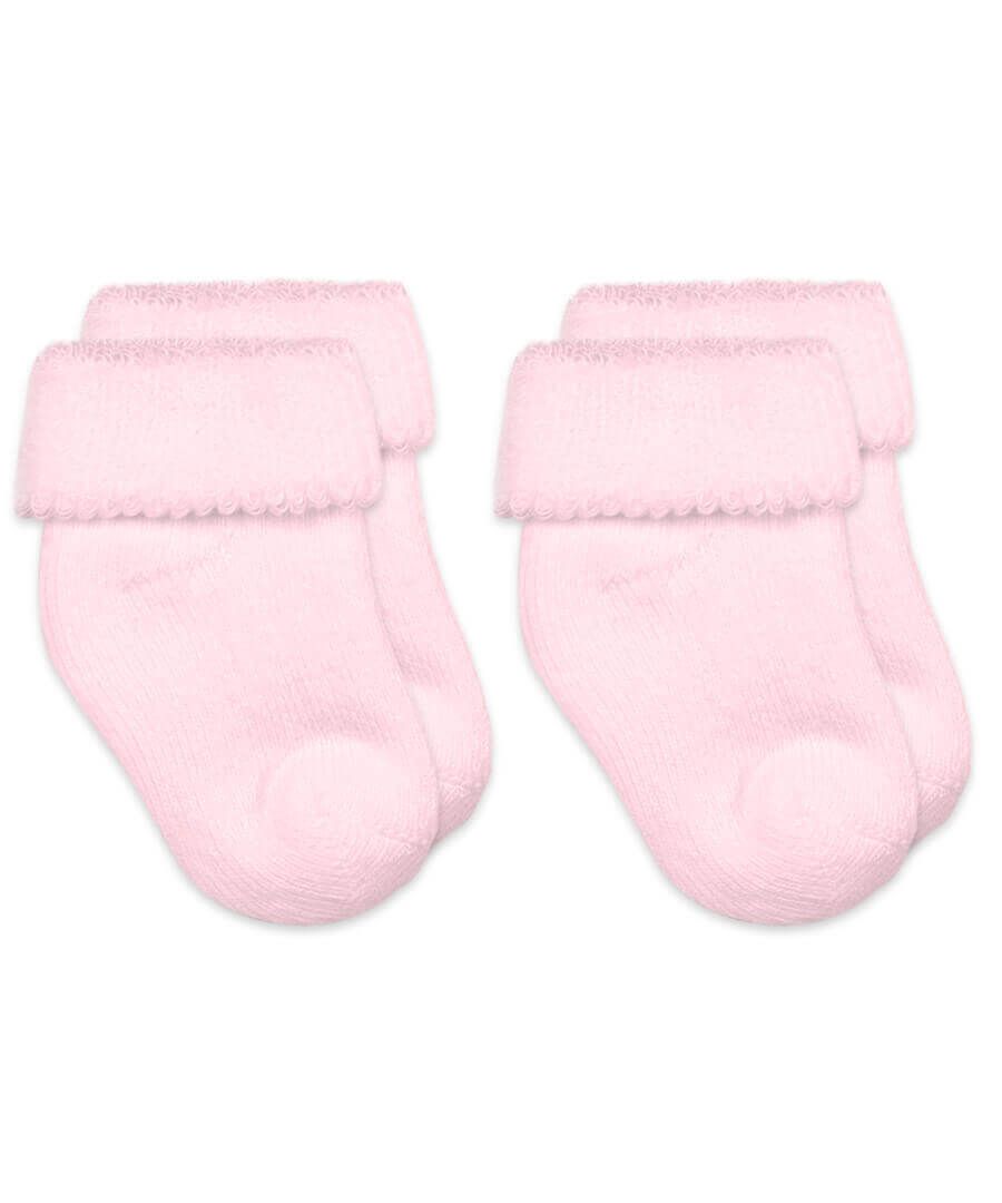 Baby Turn Cuff Terry Bootie Socks in Pink  - Doodlebug's Children's Boutique