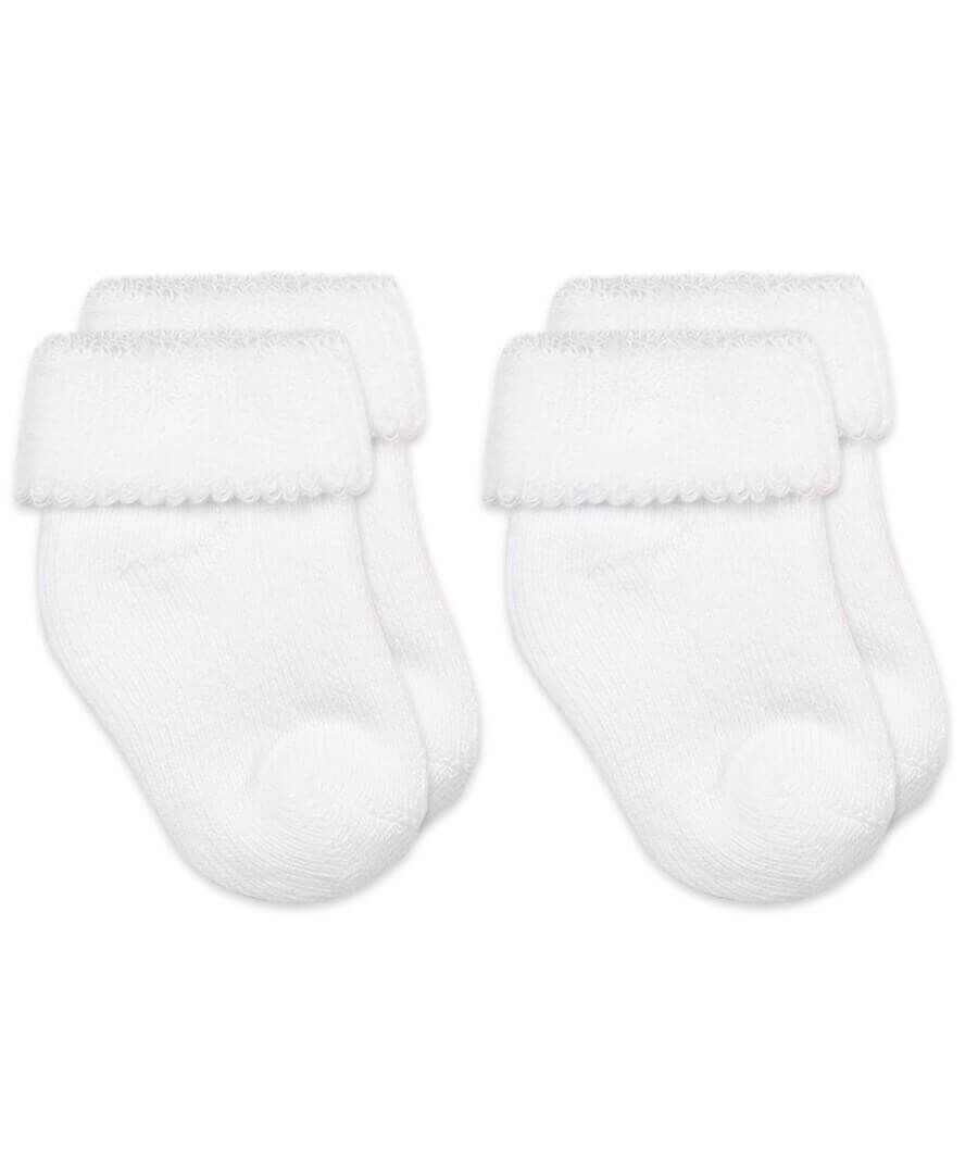 Baby Turn Cuff Terry Bootie Socks in White  - Doodlebug's Children's Boutique