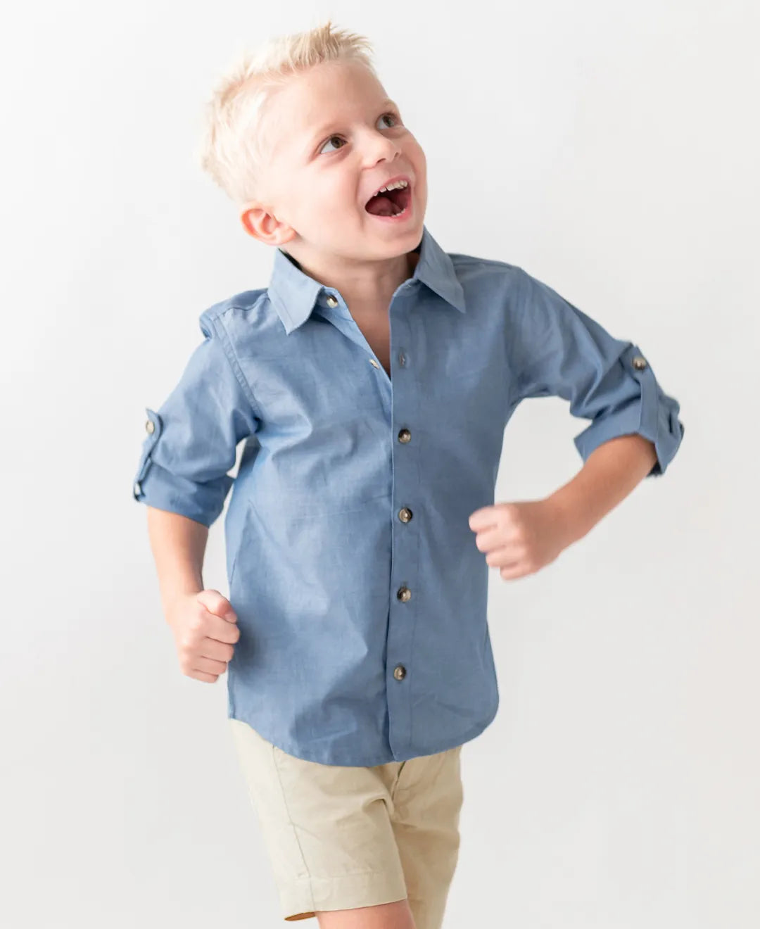 Blue Chambray Long Sleeve Button Down Shirt  - Doodlebug's Children's Boutique