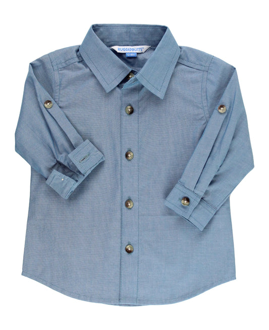 Blue Chambray Long Sleeve Button Down Shirt  - Doodlebug's Children's Boutique