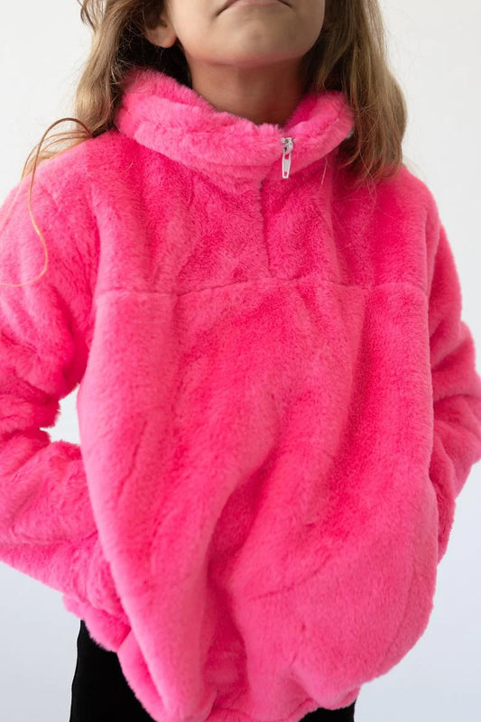 Neon Pink Fuzzy Pullover  - Doodlebug's Children's Boutique