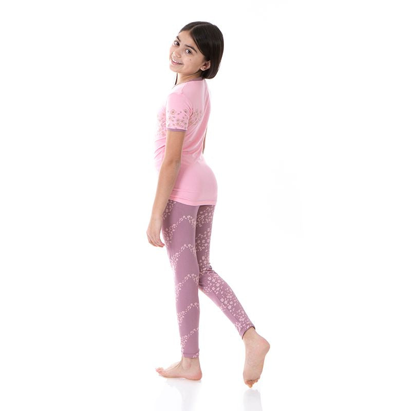 Short Sleeve Graphic Tee Pajama Set in Elderberry Sakura Wind  - Doodlebug's Children's Boutique