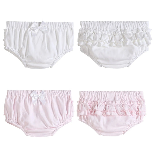 Knit White and Pink Ruffle Bloomers  - Doodlebug's Children's Boutique