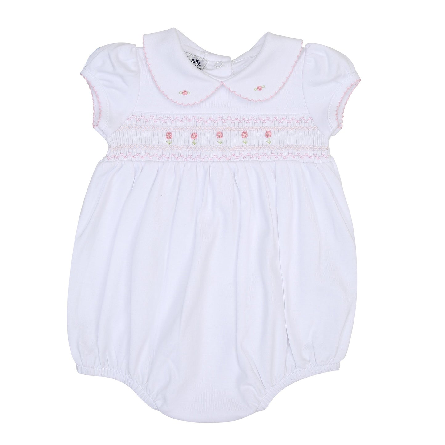 Pink Smocked Collared Bubble  - Doodlebug's Children's Boutique