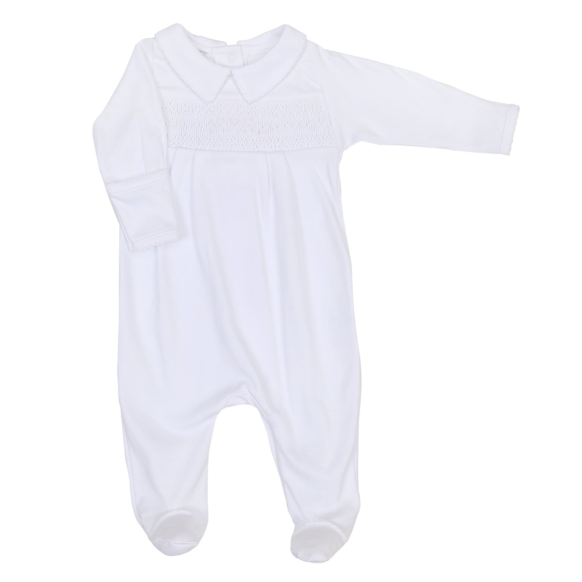 White and Ivory Smocked Collared Footie  - Doodlebug's Children's Boutique