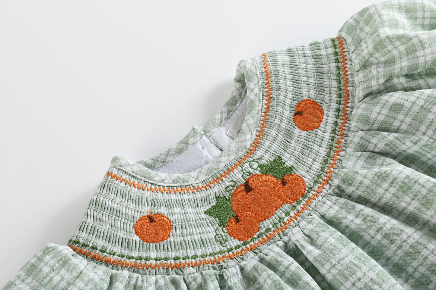 Sage Green Plaid Pumpkin Smocked Top and Bloomer Set  - Doodlebug's Children's Boutique