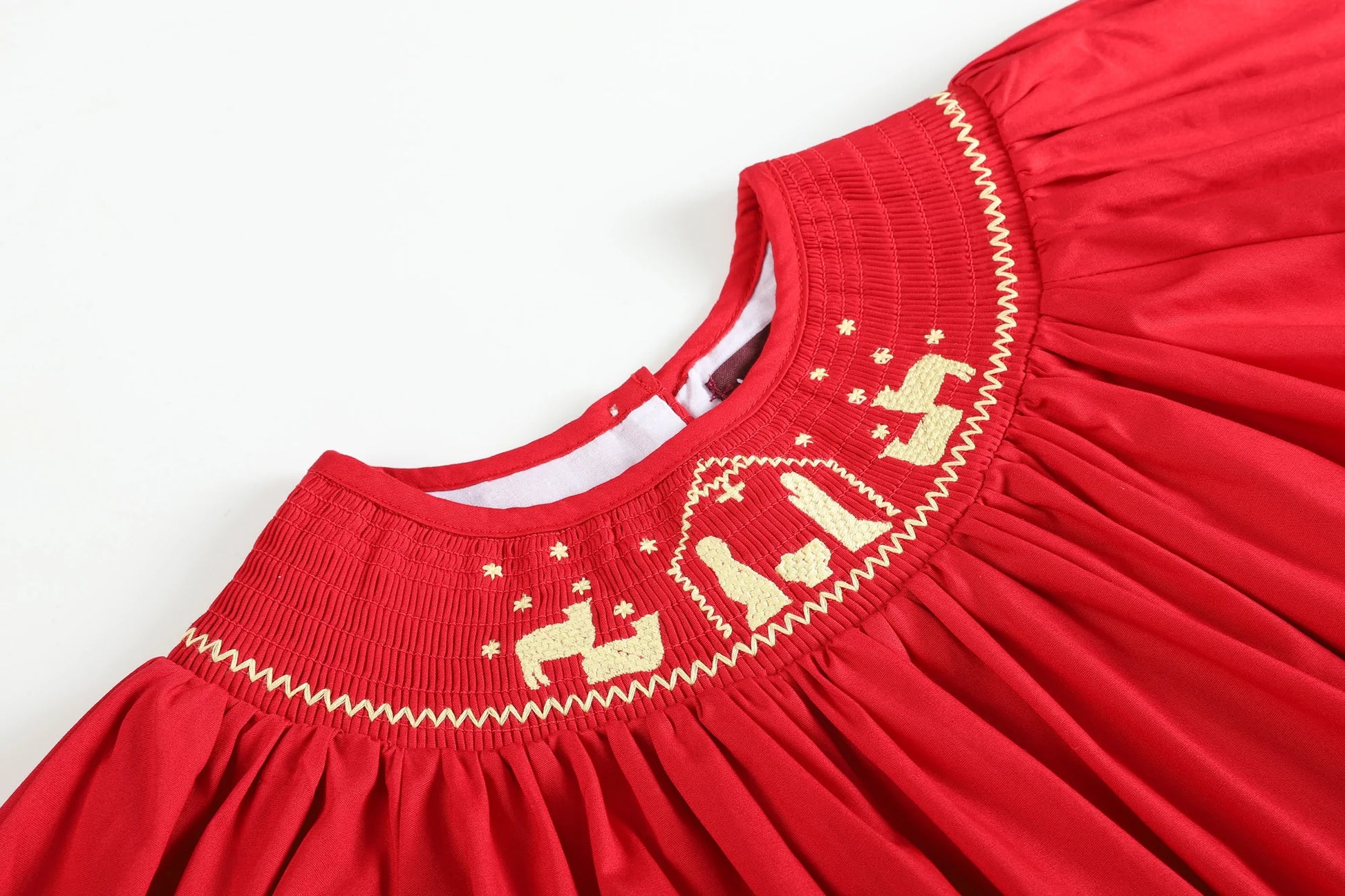 Red and Gold Nativity Smocked Long Sleeve Bishop Dress  - Doodlebug's Children's Boutique