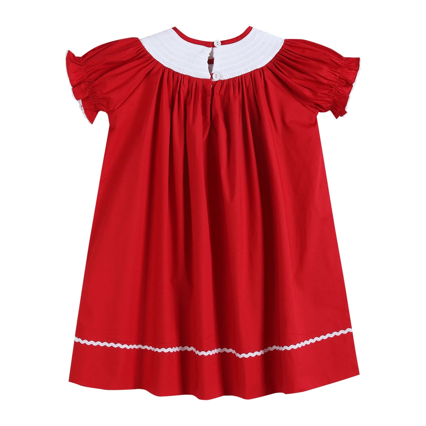 Red Santa and Reindeer Smocked Bishop Dress  - Doodlebug's Children's Boutique