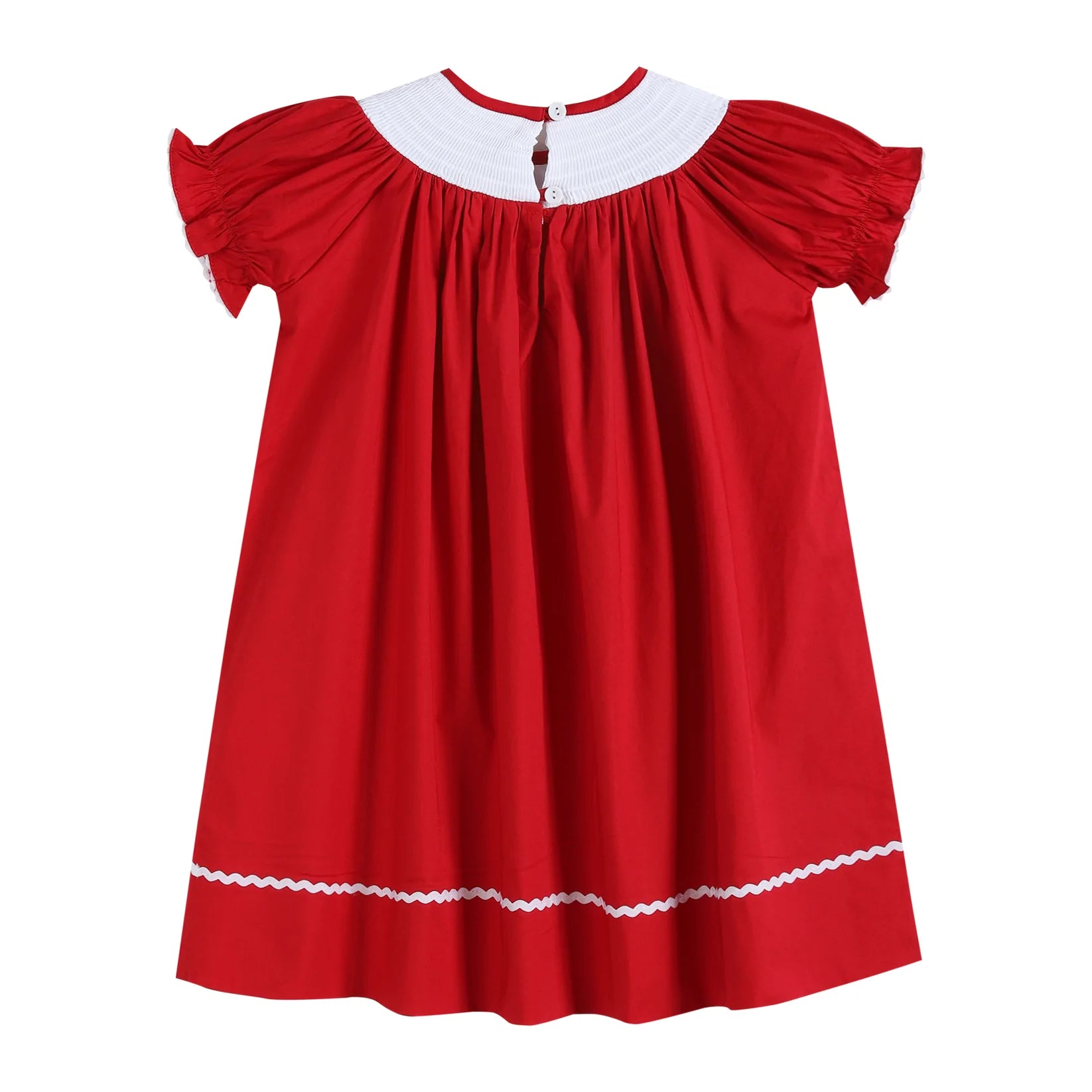 Red Santa and Reindeer Smocked Bishop Dress  - Doodlebug's Children's Boutique