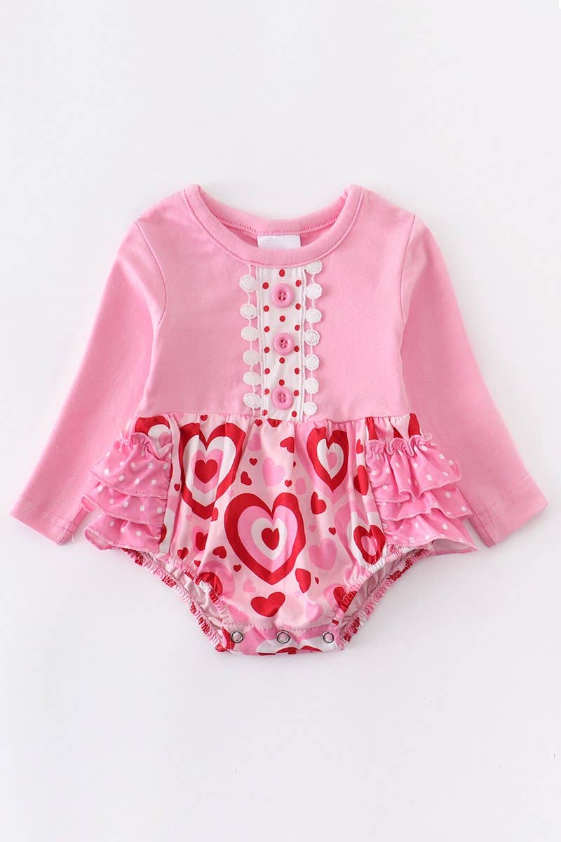 Pink Heart Ruffle Romper  - Doodlebug's Children's Boutique