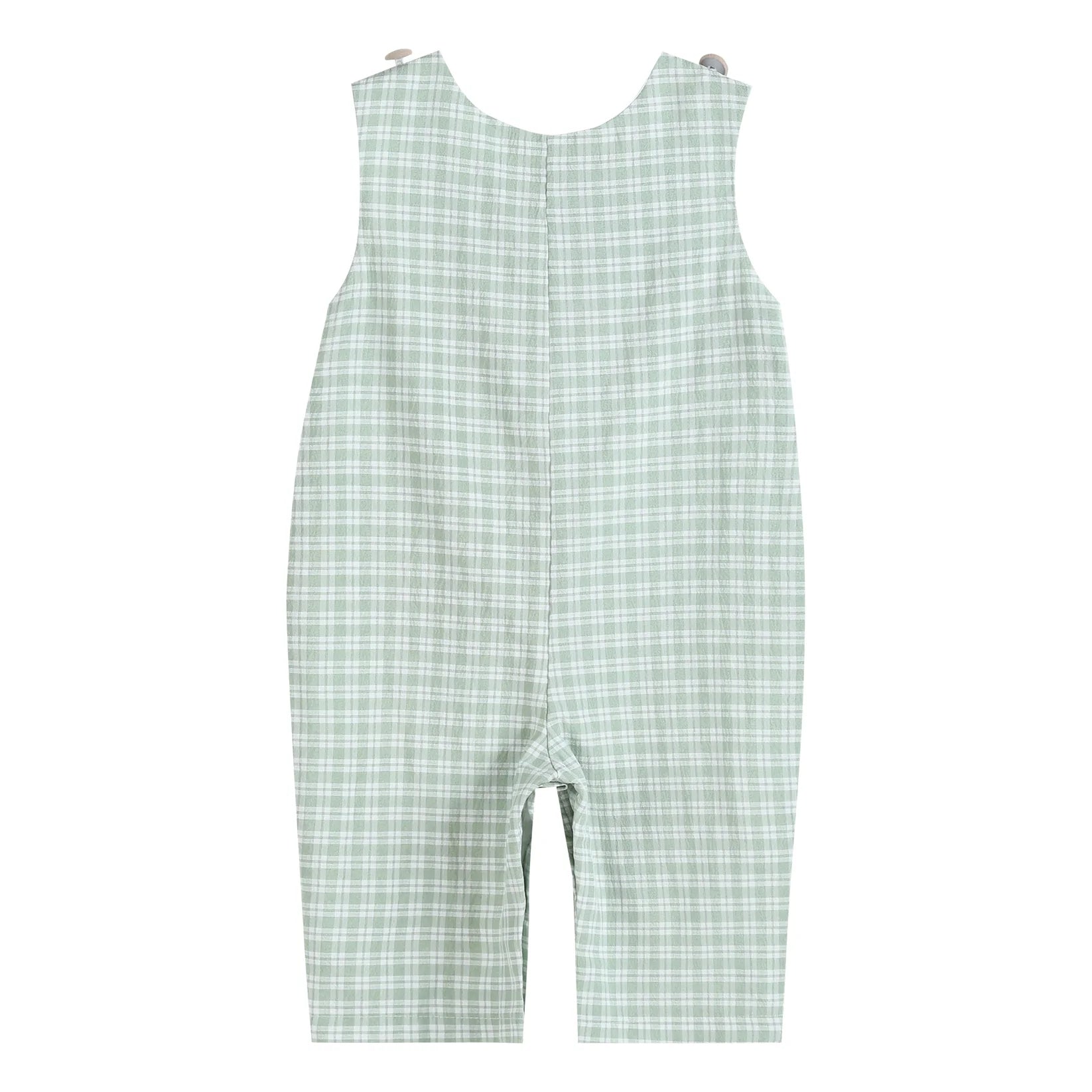 Sage Green Plaid Pumpkin Smocked Overalls  - Doodlebug's Children's Boutique
