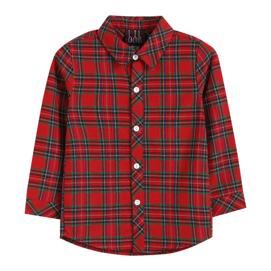 Red & Green Tartan Button-Up  - Doodlebug's Children's Boutique