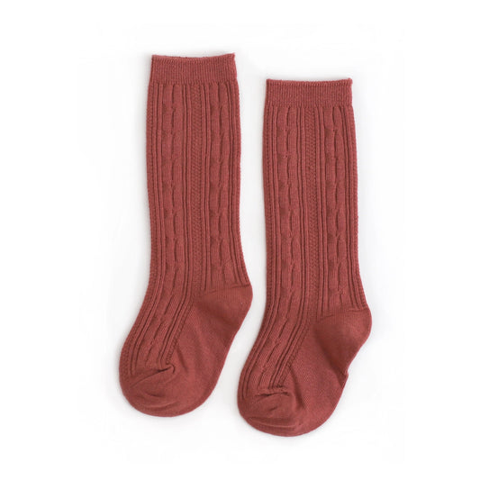 Cable Knit Knee High Socks in Rust  - Doodlebug's Children's Boutique