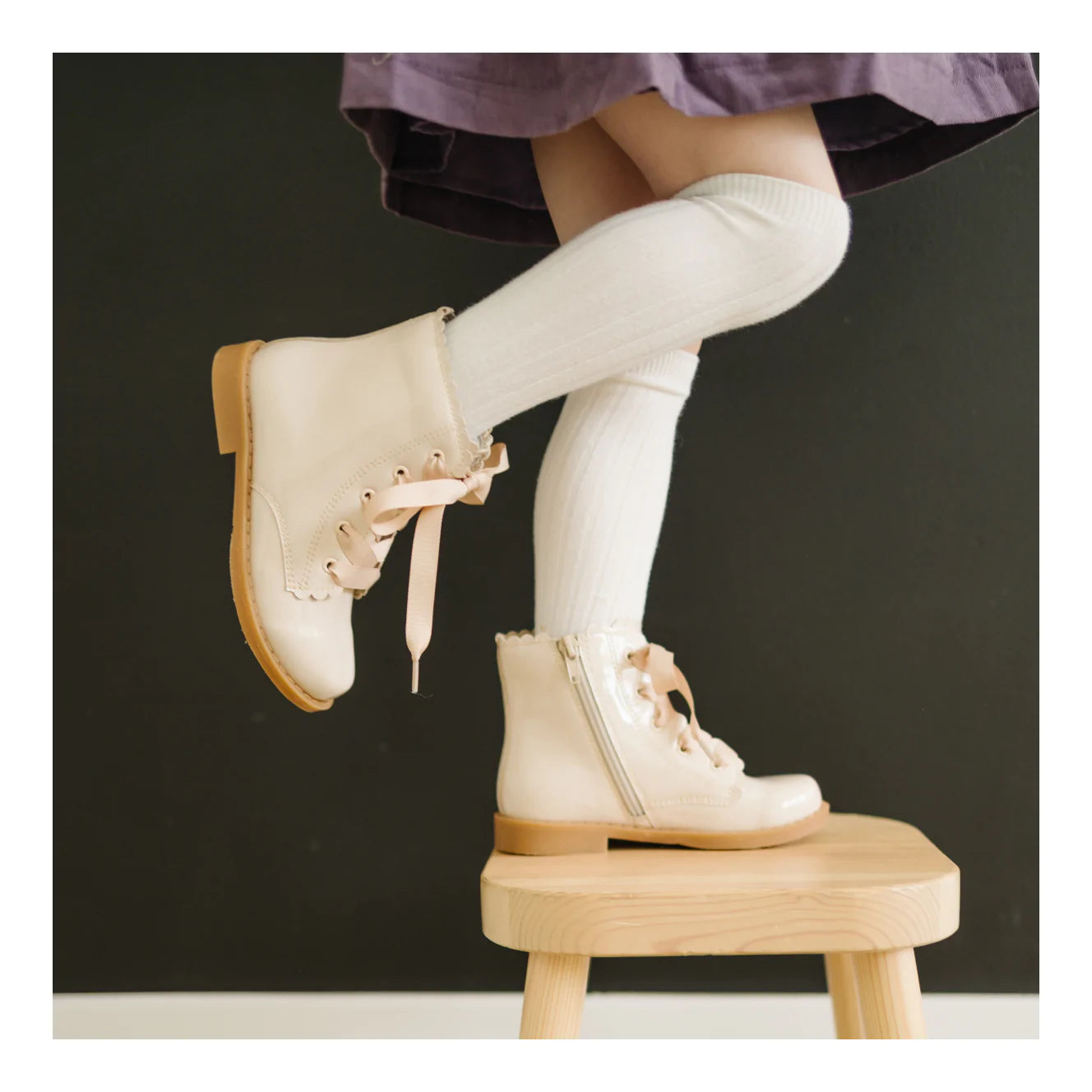 Josephine Scalloped Boot in Patent Cream  - Doodlebug's Children's Boutique