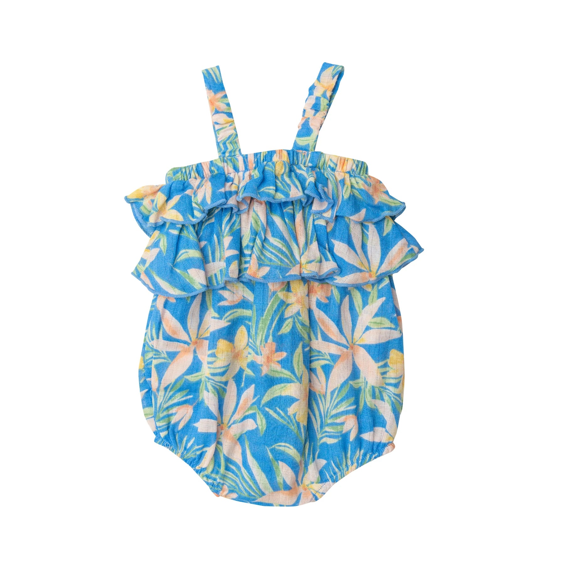 Boho Ruffle Bubble in Blue Island Floral  - Doodlebug's Children's Boutique