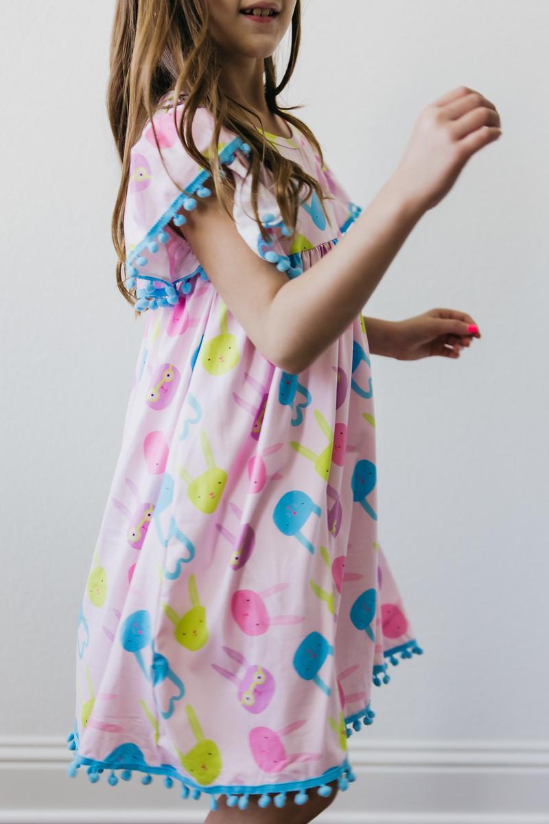 Hipster Bunny Pom Pom Dress  - Doodlebug's Children's Boutique