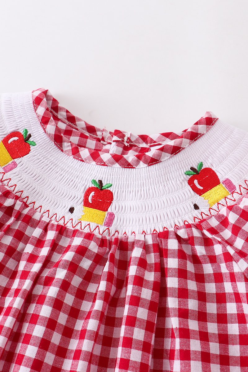 Back to School Smocked Red Plaid Dress  - Doodlebug's Children's Boutique