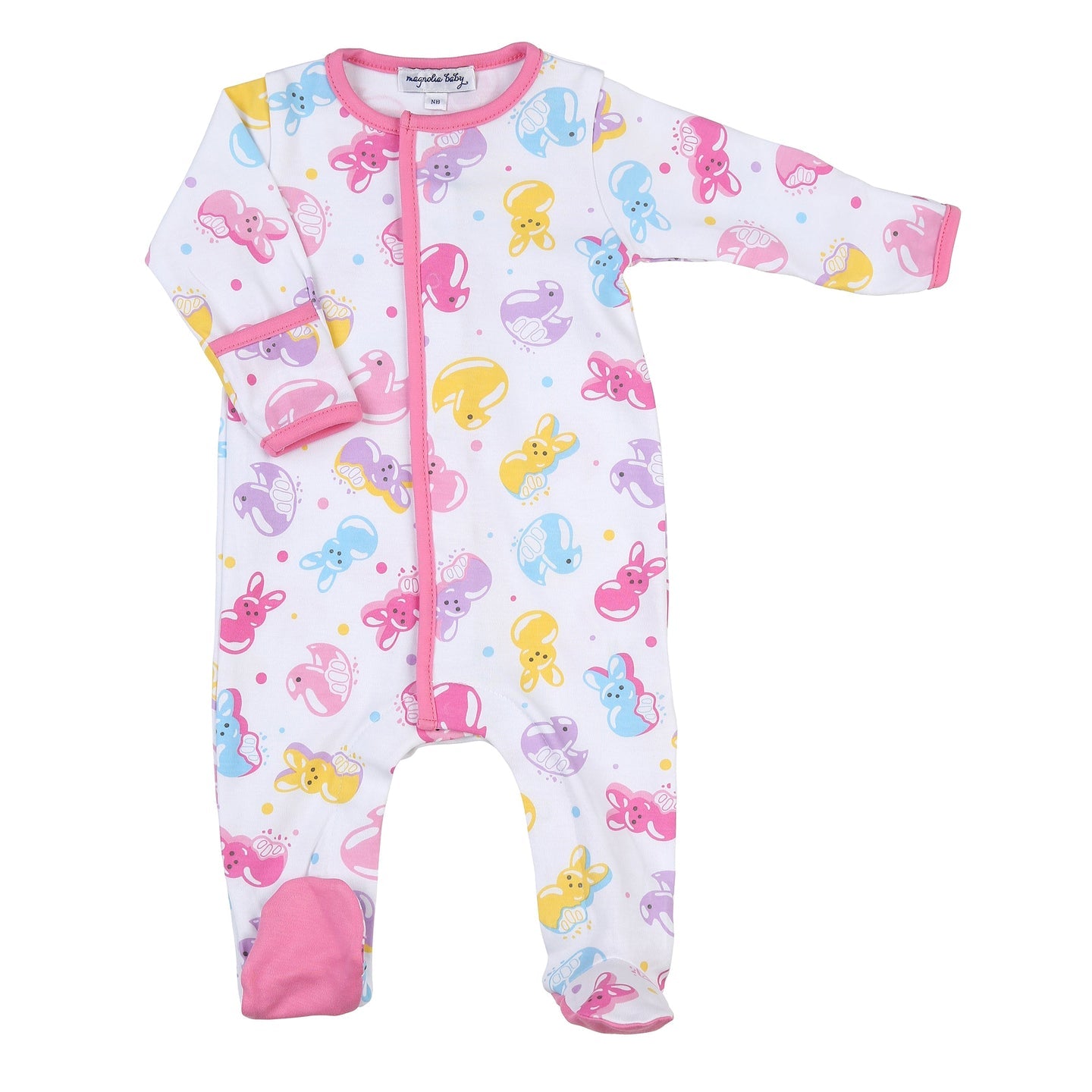 My Peeps Printed Zippered Footie in Pink  - Doodlebug's Children's Boutique