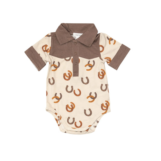 Henley Bodysuit in Lucky Horseshoe  - Doodlebug's Children's Boutique