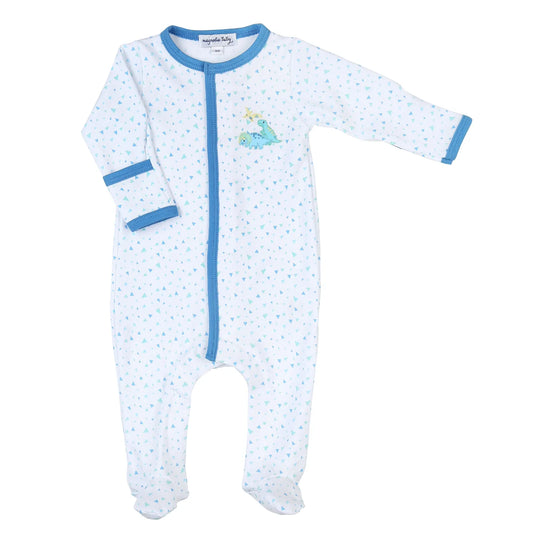 Dinoland Blue Embroidered Footie  - Doodlebug's Children's Boutique