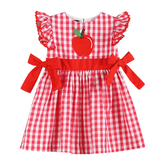 Red Gingham Apple Angel Sleeve Dress  - Doodlebug's Children's Boutique